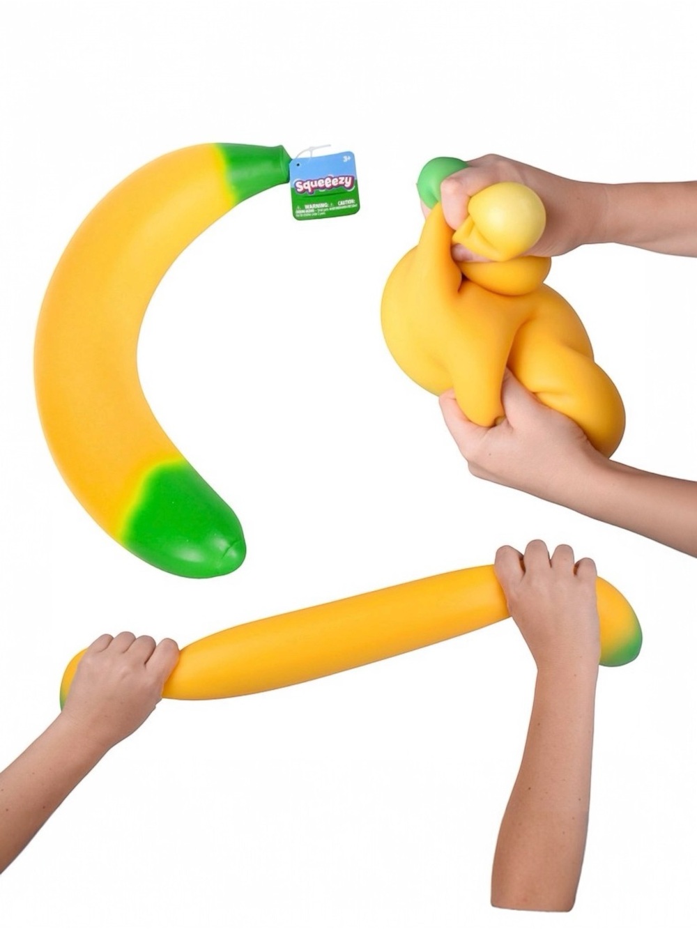NWT Sunny Days Squeezy Banana Squish Toy Yellow Green Sensory Fidget